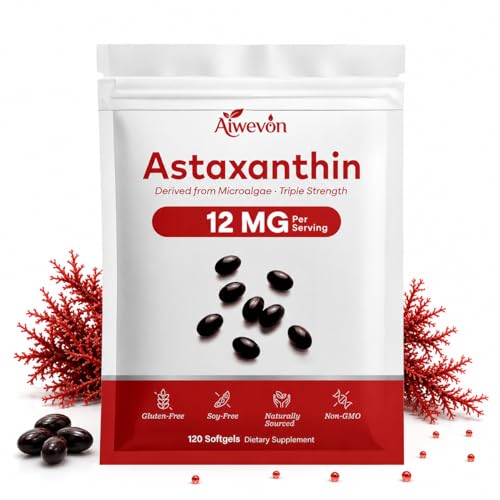 Astaxanthin Supplement 12mg Softgels 120 Count Natural Microalgae Astaxanthin with MCT Oil Easy to Swallow No Strong Taste Antioxidant Support for Skin Eye Heart Joint Health Non-GMO Gluten Free