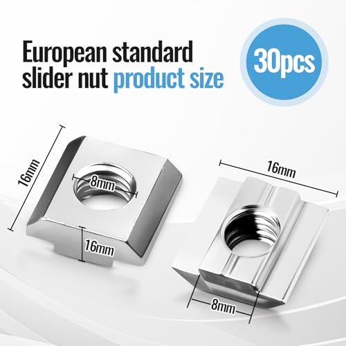 30 Stück Nutensteine M8, Nutensteine 8 - Typ B, T Nutsteine Set, T-Nut Schiene Nutenstein, T-Nut Kohlenstoffstahl, T-Nuts Schiebemuttern M8 für 30-Serie Aluminiumprofil Extrusionsschlitz