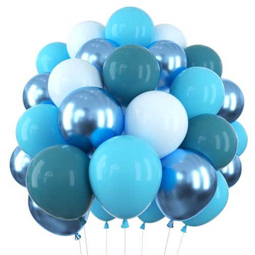 Image of Blue Balloon Metallic Blue Balloons Set 12 Inches,70 Pcs Latex Balloons Party Balloons for Birthday
