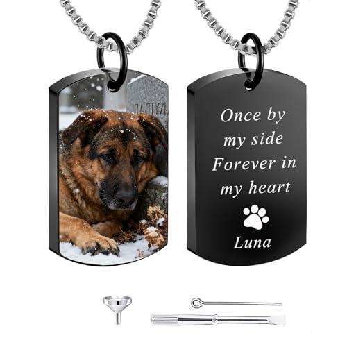 QYH Personalized Pet Urn Necklace for AshesCustom Pet Ashes Necklace with Photo and Text Memorial for Dog Loss (Black-UV)