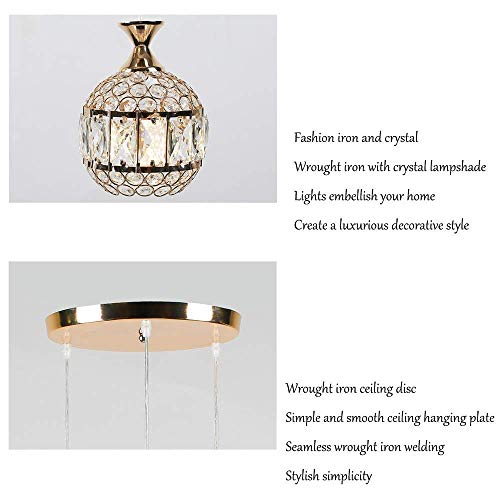 Chandelier Moderno Dorado de Cristal con 3 Luces Ajustables 6