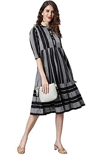 Image of Janasya Women's Black Cotton Western Dress