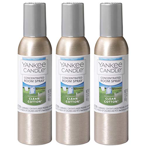 Yankee Candle Concentrated Air Freshener Room Spray, Odor Eliminator for Home, Bathroom, Clean Cotton, 1.5 Oz (Pack of 3)