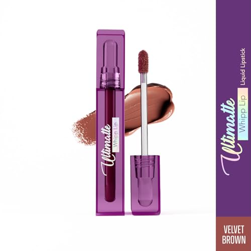 Image of Blue Heaven Ultimatte Whipp Lip Liquid Lipstick Waterproof Infused with Cocoa Butter & Rosehip Oil | Hydrating | Airy Mousse Texture | Soft Matte Finish | Intensely Pigmented | Velvet Brown | 3 ML