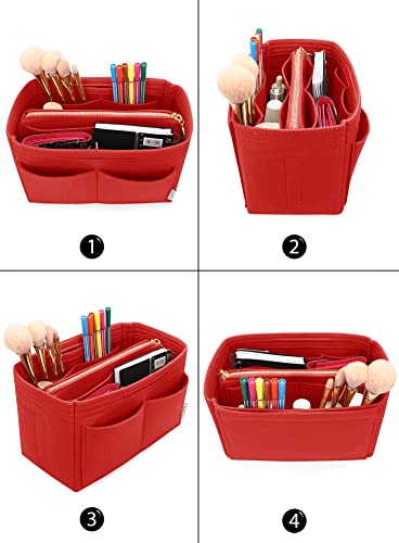 LEXSION Felt Purse Bag Organizer Insert with zipper Bag Tote Shaper Fit Speedy Neverful PM MM 8021 Red M - Thumbnail 4