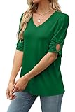 Aokosor St Patricks Day Shirt Women V Neck Elbow Sleeve Dressy Tops Trendy Kelly Green L