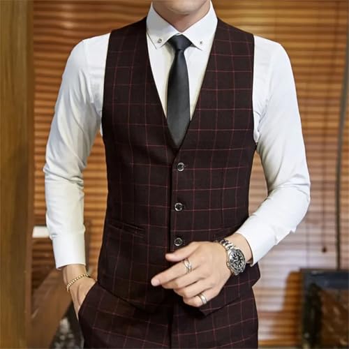Men’S Casual Business Plaid Vest Single Breasted Slim Fit Sleeveless Waist Jacket For Groom Wedding Dress Party4