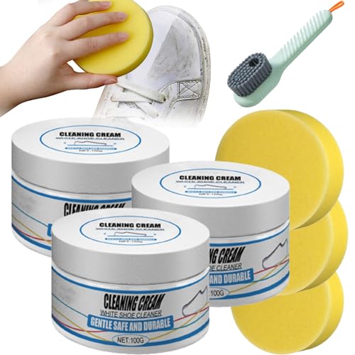 Crema para limpiar zapatos blancos amarillentos y quitar manchas con esponja blanqueadora