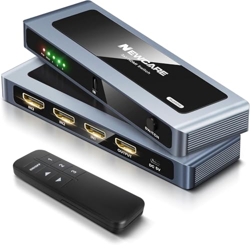 NEWCARE HDMI �ؑ֊� 3����1�o�� 4K120Hz�E8K60Hz �����R���t�� �؂�ւ��� ����/�蓮�ؑ� �A���~������ HDMI 2.1 �Z���N�^�[ 48Gbps HDCP2.3 PS3/PS4/PS5/Switch/Fire TV/Stic