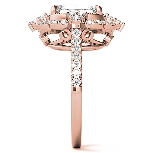 2-4 CT Emerald Cut Unique Halo Moissanite Ring Diamond Engagement Ring for Women Wedding Bridal Set Vintage Antique Anniversary Promise Gift for Her3