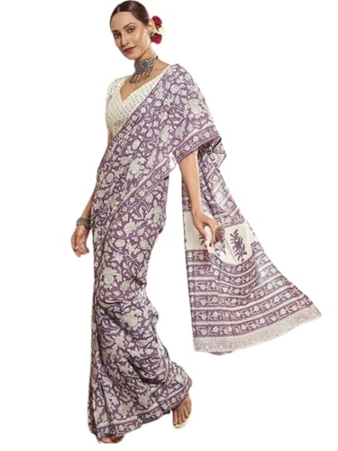 Sari en pur coton femme beige Shiv Textiles vêtement indien traditionnel