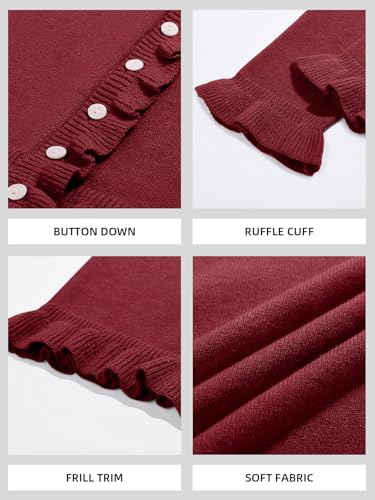Image of Saodimallsu Womens Ruffle Cardigan Sweaters Button Up Crew Neck Long Sleeve Cropped Sweater Cute Soft Knit Tops