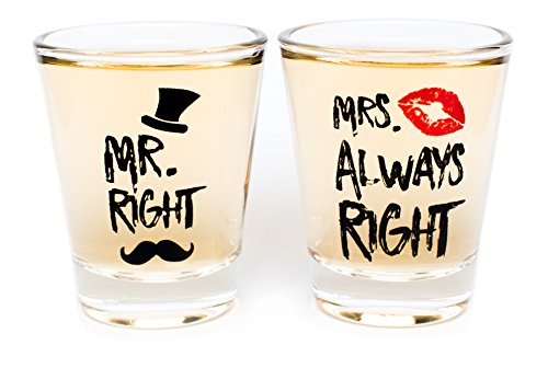 Funny Wedding Gifts - Mr. Right and Mrs. Always Right Novelty Shot Glasses