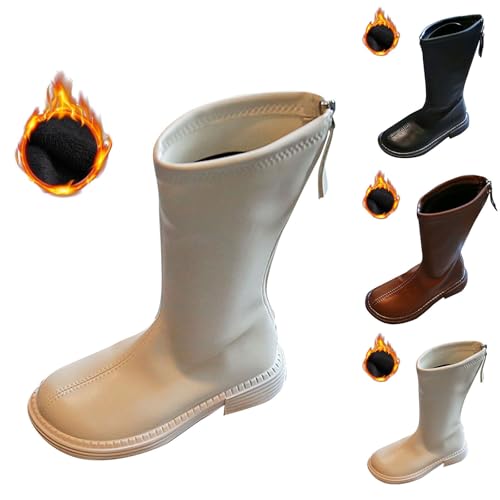 Boys Girls Fleece-Lined Leather Boots Soft Waterproof Winter Outdoor Warm Knee High Boots Kids Back Zipper Shoes2