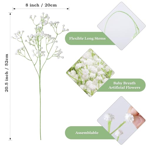 Image of Babys Breath Artificial Flowers, 30 pcs White Flowers Artificial Real Touch Faux Flowers Bouquet Look Real Fake Flowers for Wedding Party Home Garden Tables Centerpieces Office Arrangements Decoration