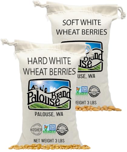 Image of Palouse Brand Certified Glyphosate Residue Free Hard White Wheat and Soft White Wheat Berries | 6 lbs | Non-GMO Project Verified | Kosher (3 lbs each)