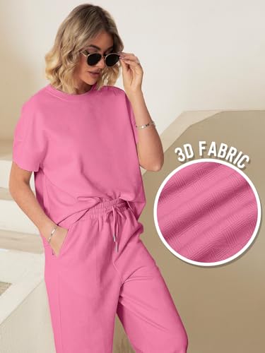 Glamaker Womens 2 Piece Outfits Lounge Sets Short Sleeve Loose Fit Top and Wide Leg Pants Set Sweatsuits Tracksuit2