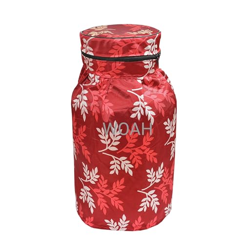 Image of Woah Cotton DustProof and Dustproof LPG Gas Cylinder Cover| Top Design Stain| Dust| DustProof PVC LPG Gas Cylinder Cover, Polyester Gas Tank Cover Fits StandardG (Pack of 2, Red Leaf)