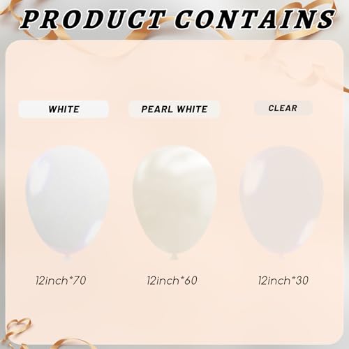 Image of 160Pcs 12 Inch White Pearl White Clear Latex Balloons Kit, Bride Balloons Arch for Bridal Shower Wedding Engagement Bachelorette Birthday Party Decorations