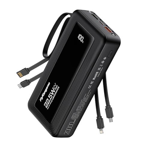 Portable Charger with Built-in Cables, 20000mAh Slim 22.5W Fast Charging Power Bank with LED...