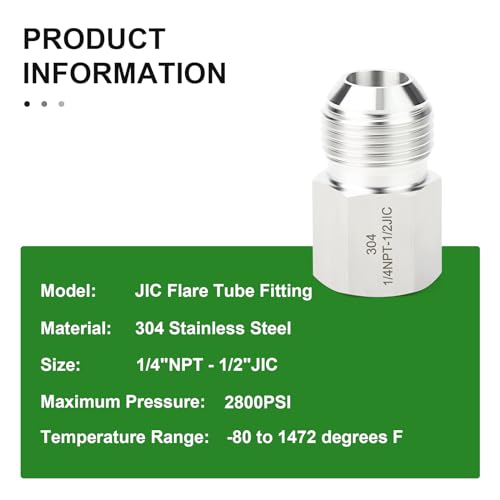 Image of TAISHER 2PCS Forging of 304 Stainless Steel JIC Flare Tube Fittings, 1 /2 inch JIC Male x 1 /4 inch NPT Female, Half Union