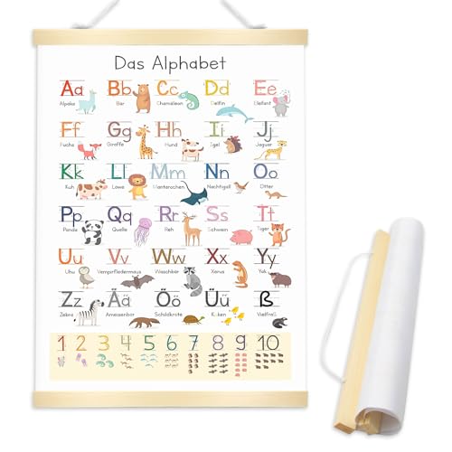 Rwbimti ABC Poster für Kinder 30x40 cm,Alphabet Zahlen Lernposter für Einschulung Geschenk,Anlauttabelle und Alphabet für Kinder,Kinderzimmer für Kindergarten, Vorschule, Grundschule