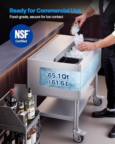 Image of VEVOR Commercial Ice Bin,19 Inch Stainless Steel Ice Chest with Sliding Lid and Bottle Holders, Cooler Cart Cocktail Unit for Bar Restaurant Pub, NSF Certified