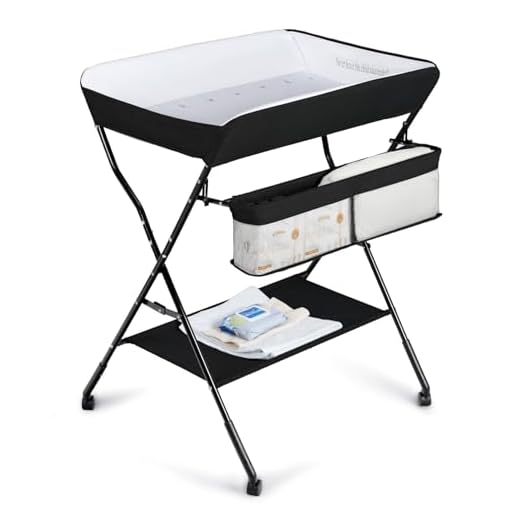 TODEFULL Portable Baby Changing Table, Diaper Changing Station for Baby with Storage Rack & Shelf, Nursery Diaper Organizer Table for Newborn Infant, Adjustable Height, Black