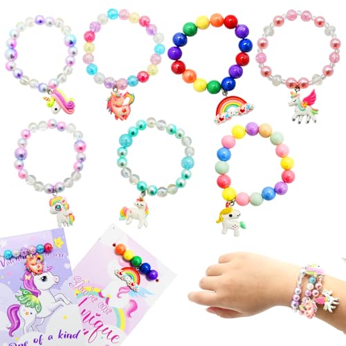 UMEELR 28 Pack Unicorn Rainbow Bracelet, Bead String for Easter Egg Stuffing Goodie Bag Gifts