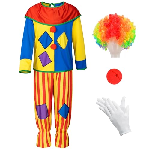Lubolee Clown Kostüm Kinder, Faschingskostüme Kinder Junge Mädchen Kostüm Karneval Clown Zirkus Jungen Clownkostüm (XL)