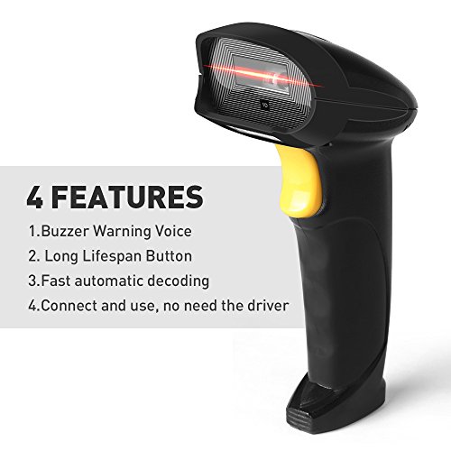 Handheld USB Barcode Scanner Wired Automatic 1D Bar Code Reader with USB Cable for Supermarket, Convenience Store, Warehouse