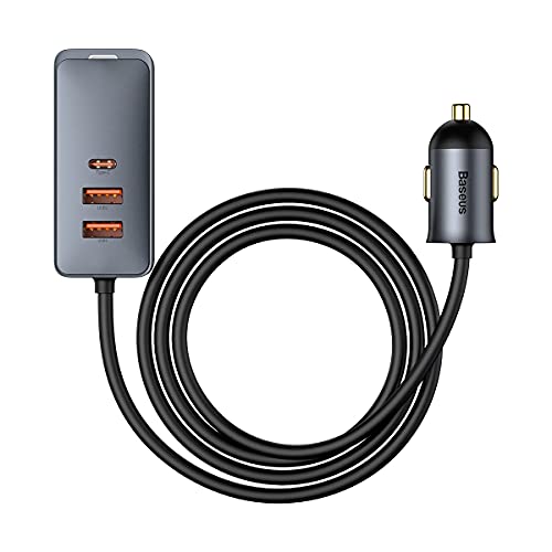Image of Baseus Share Together 120W Multi-Port Car Charger 3 USB + Type-C PPS Fast Charging Car Charger Quick Charge Power Delivery with Extension Cable with Clip-on for Backseat Passengers