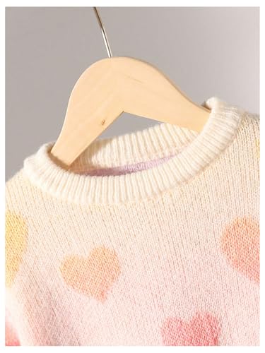 SHENHE Girl's Sweater Crew Neck Heart Print Rainbow Gradient Long Sleeve Fall Sweater Pullover3
