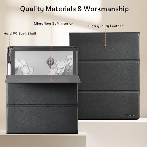 Image of CoBak Case for 11 inch Kindle Scribe 3rd Generation 2025, Kindle Scribe Colorsoft with Two Viewing Angles - All New PU Leather Cover with Auto Sleep Wake, Pen Holder. Black