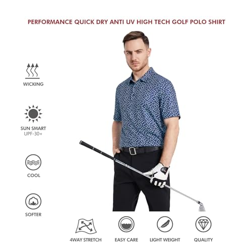 Image of Golf Shirts for Men Dry Fit Short Sleeve Print Performance Moisture Wicking Polo Shirt