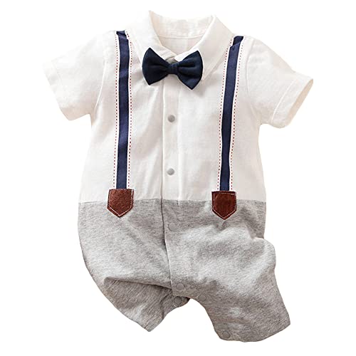 Image of Hopscotch Boys Cotton Bow Embellished Romper in White Color
