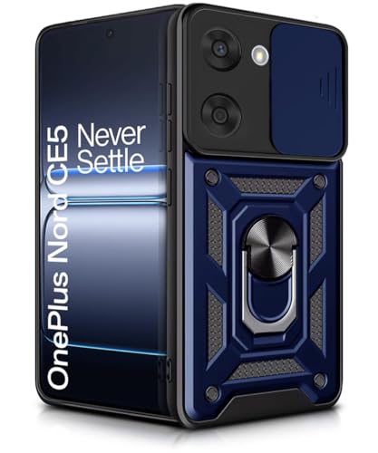 Image of WOW IMAGINE Tough Armor Bumper Mobile Back Case for 1+ OnePlus Nord CE 5 5G | Sliding Camera Shield Cover | Shock Proof 360 Protection | Hybrid PC + TPU | Ring Holder with Kickstand - Blue