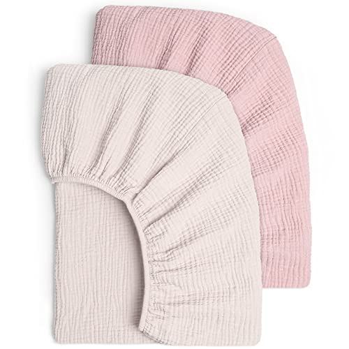Image of Lulu moon Muslin Crib Sheets - Fitted Crib Mattress Sheets for Boys and Girl - 28"x 52", 2 Pack (Soft Pink & Carnation)