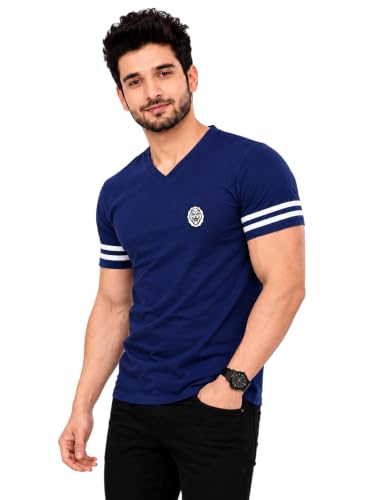 Image of Geum Men's Solid Half Sleeve V-Neck T-Shirt | Soft & Breathable Fabric | Regular Fit | Casual Everyday T-Shirt