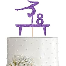 Purple Gymnastic 8 Cake Topper, Girl Rose Gold Glitter Gymnast 8th Birthday Party Decoration