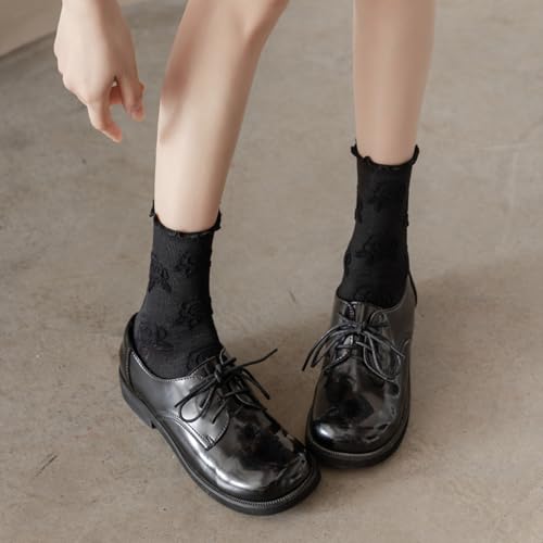 Image of Starella Womens Cute Floral Ruffle Frilly Socks Cotton Goth Preppy Dress Sock for Mary Janes 5 Pairs