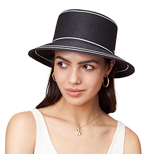 Pineapple&Star Hat Bella Sun Beach Wide Brim Straw Fine Braid UPF50+ for Women, Black, One size