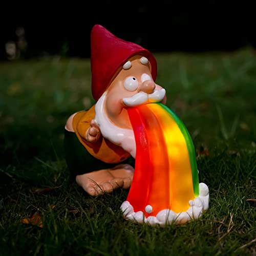 Udddsr Garden Gnome Statue, Gnome Are Throwing Up Rainbow In Your Garden, Funny Gnome Figurine With Solar Running Led For Patio Yard Art Decoration, Outdoor Lawn Ornaments, Garden Gift #TOP3