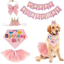ADOGGYGO Dog Birthday Hat Bandana Girl - Pet Birthday Party Supplies - Pink Tutu Hat Scarf Bow Banner Set for X-Large Dogs X-Large