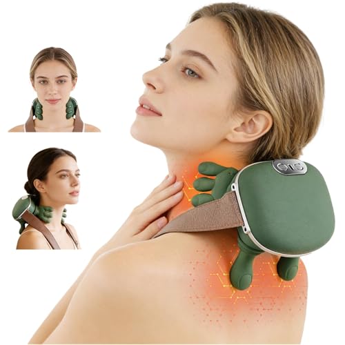 HyHaven Bionic Neck and Shoulder Massager N7 Real Hand Massagers with Fingers Heated for Back Muscle Pain Relief Portable & Lightweight Design Touch Gift (Eucalyptus Green)