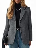 Mina Self 2025 Winter Blazer für Damen, Fischgrätenmuster, Tweed, Wolle, Reverskragen, Business, Freizeit, langärmelig, Bürojacke mit Taschen, GRAU, XL