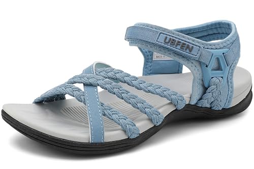 UBFEN Womens Hiking Sandals Walking Outdoor Sports Comfortable Water Sandals with Arch Support Comfortable for Beach Camping Travel Golf Light Blue Size US 8.5