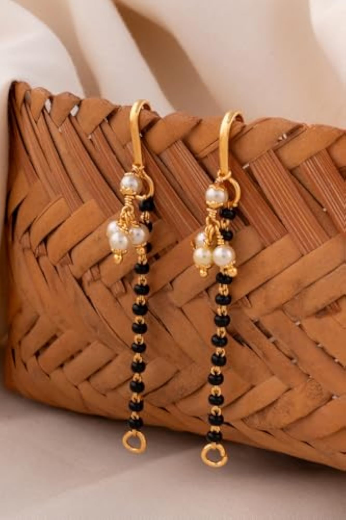 Women's Traditional Black Beads & Pearl Earrings