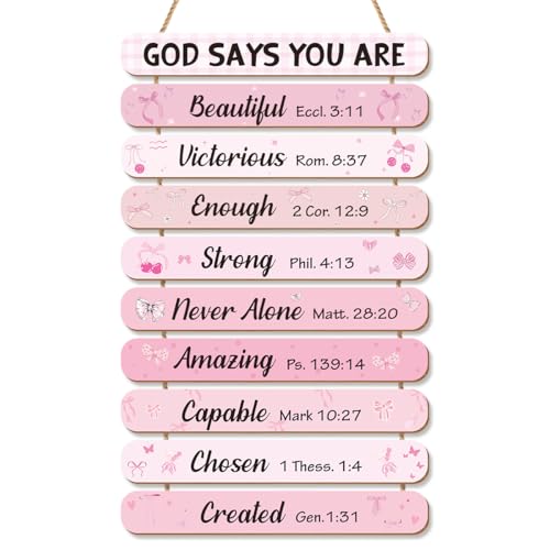 Image of Riletese 10 Pcs Inspirational Bible Verses Wall Art Decor, Christian Positive Affirmations Bedroom Bathroom Wall Decor, Pink Bow Aesthetic Room Decor for Teen Girls