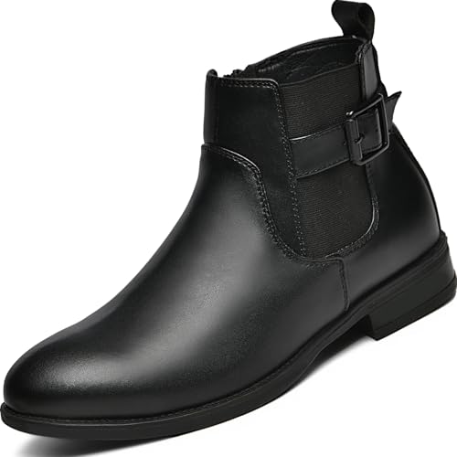 Lvptsh Women’s Classic Ankle Boots Side Zipper Leather Chelsea Boots Ladies Walking Booties Low Heel Casual Comfortable Short Booties,Black,EU40